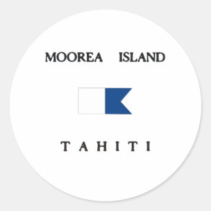 Sticker Rond Drapeau de piqué du Tahiti d'île de Moorea alpha