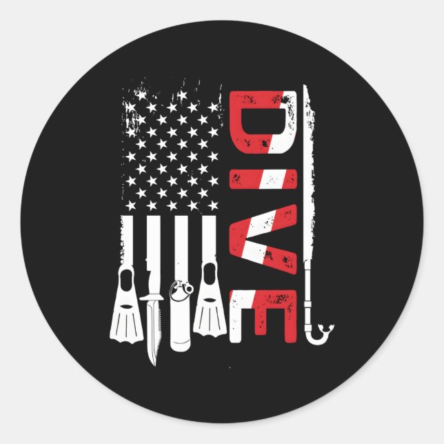 Sticker Rond Drapeau de plongée sous-marine American Scuba Dive (Devant)