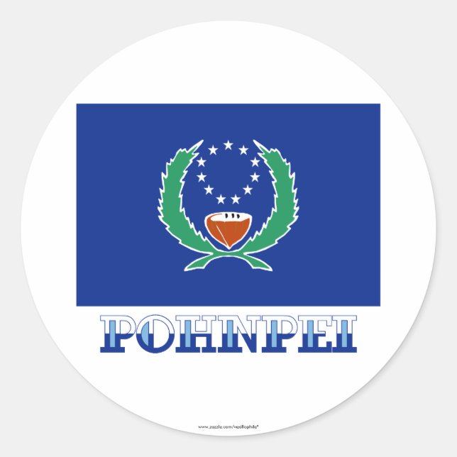 Sticker Rond Drapeau de Pohnpei, avec le nom (Devant)