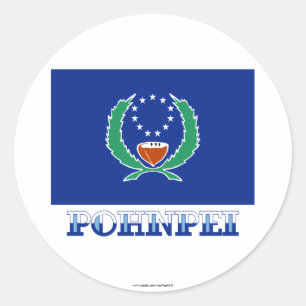 Sticker Rond Drapeau de Pohnpei, avec le nom