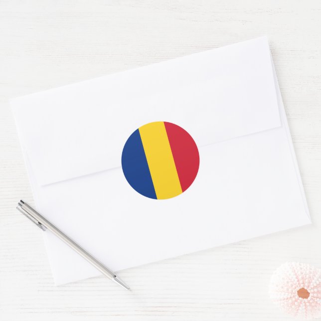 Sticker Rond Drapeau de Roumanie (Enveloppe)