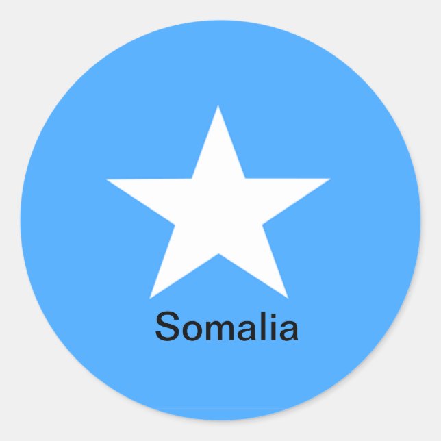 Sticker Rond Drapeau de Somalie, étiqueté : (Devant)