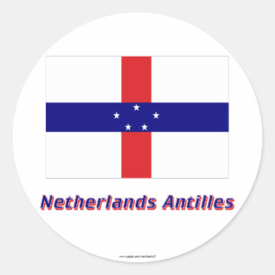 Sticker Rond Drapeau des Antilles néerlandaises avec le nom