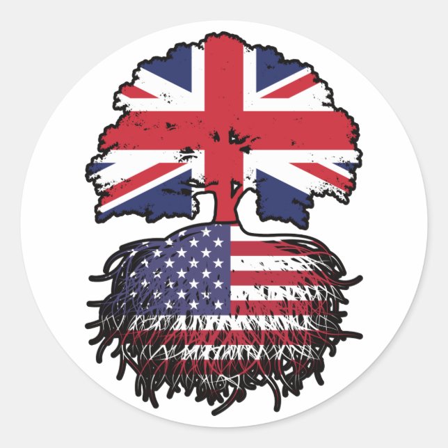 Sticker Rond Drapeau des racines d'arbre américain britannique (Devant)