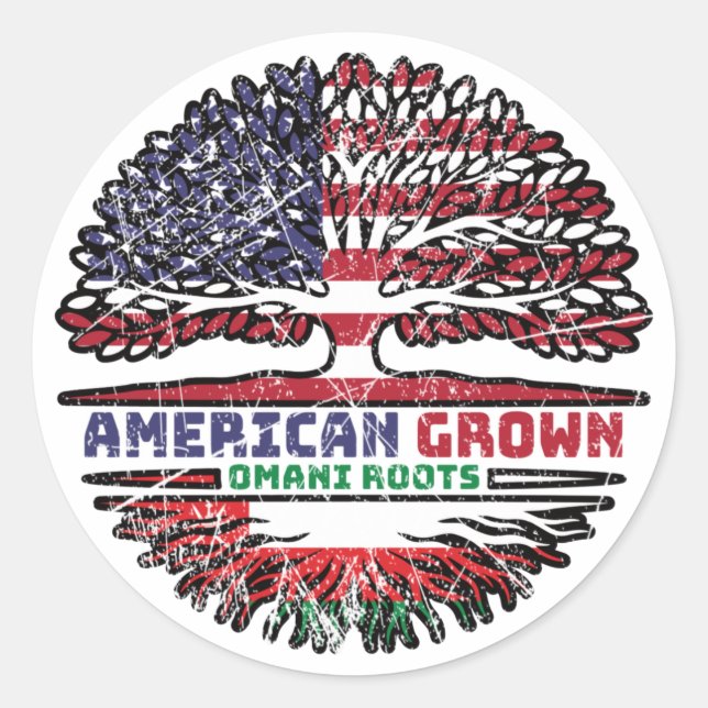 Sticker Rond Drapeau des racines d'arbres omanais américains (Devant)