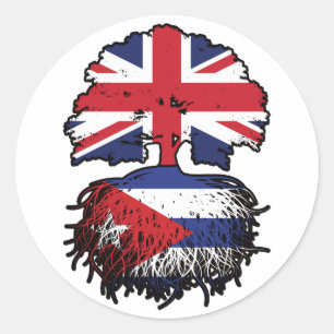 Sticker Rond Drapeau des racines de l'arbre cubain britannique