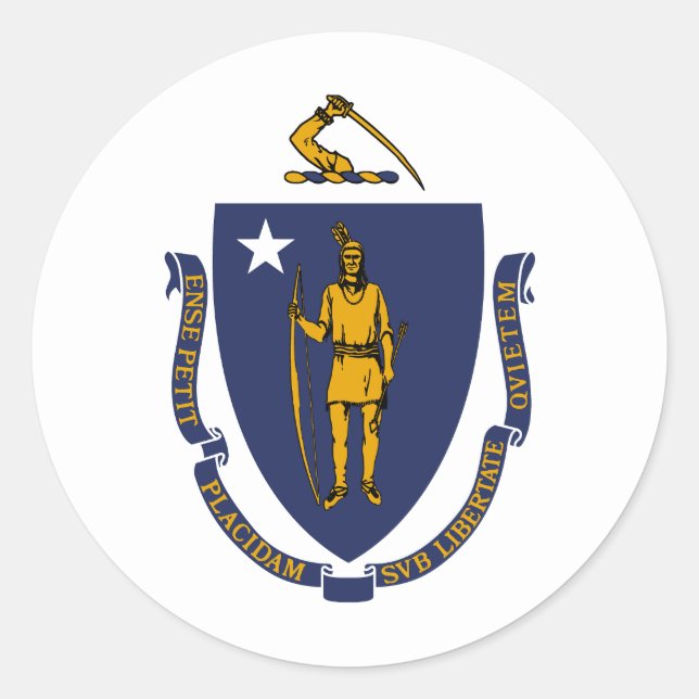 Sticker Rond Drapeau d'État du Massachusetts (Devant)