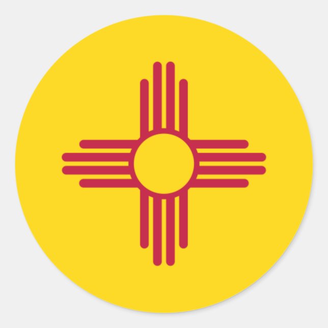 Sticker Rond Drapeau d'État du Nouveau-Mexique/Mexique (Zia), É (Devant)