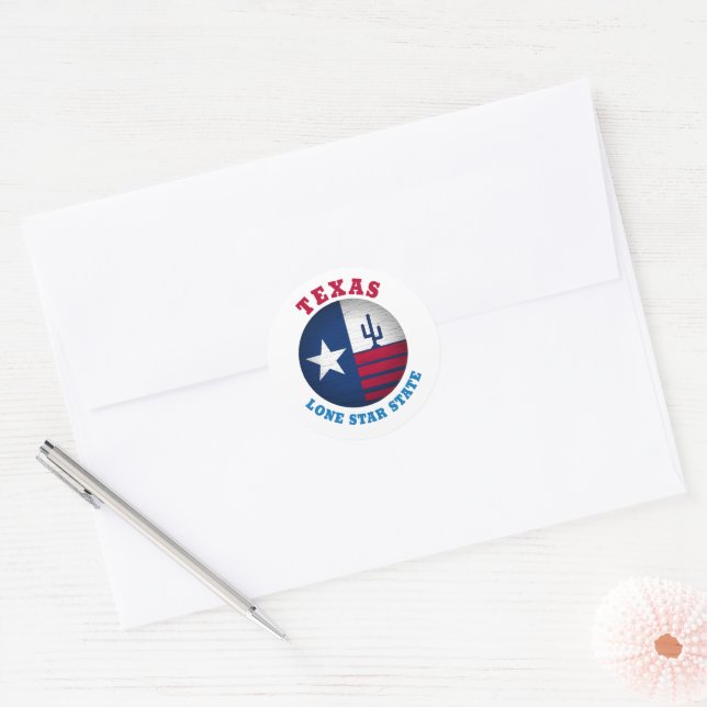 STICKER ROND DRAPEAU D'ÉTAT TEXAS LONE STAR (Enveloppe)