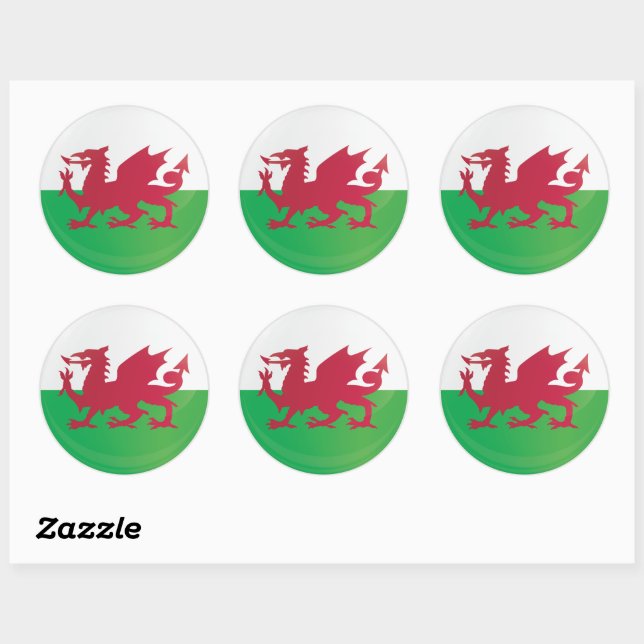Sticker Rond Drapeau d'icône ronde du Pays de Galles (Feuille)