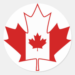 Sticker Rond Drapeau du Canada en feuille d'érable - blanc