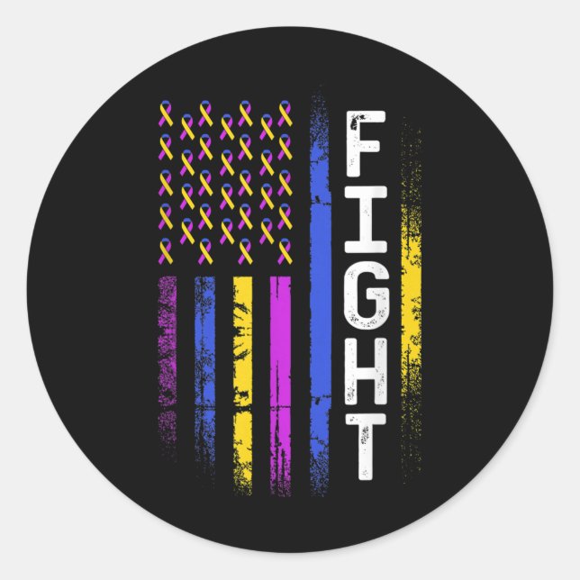 Sticker Rond Drapeau du cancer de la vessie jaune violet ruban  (Devant)