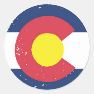 Sticker Rond Drapeau du Colorado en détresse