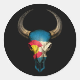 Sticker Rond Drapeau du Colorado Taureau sur noir