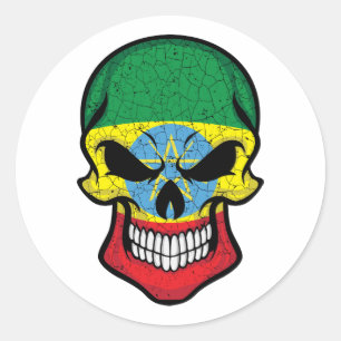 Sticker Rond Drapeau du crâne souriant d'Éthiopie