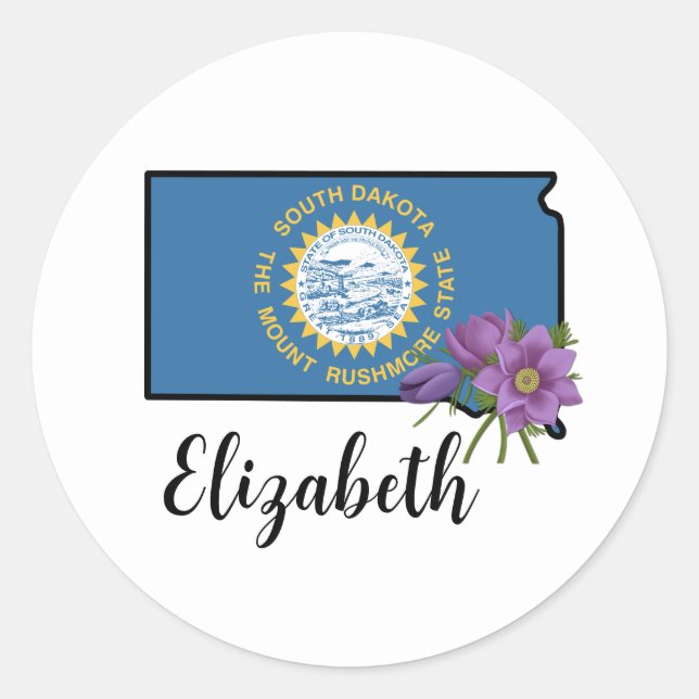 Sticker Rond Drapeau du Dakota du Sud avec fleur d'État Pasque  (Devant)