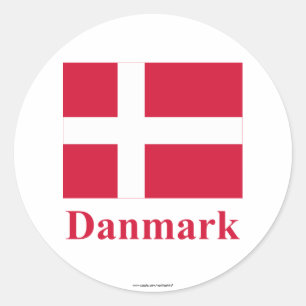 Sticker Rond Drapeau du Danemark avec le nom dans le danois