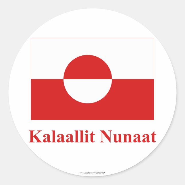 Sticker Rond Drapeau du Groenland avec nom dans Kalaallisut (Devant)