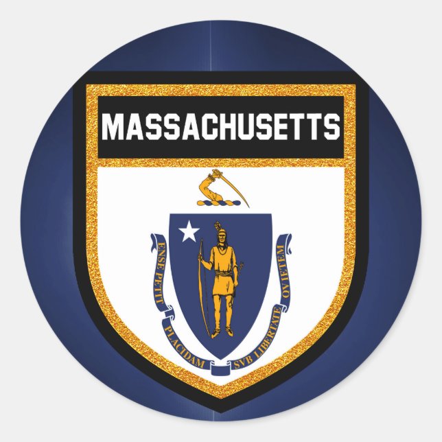 Sticker Rond Drapeau du Massachusetts (Devant)