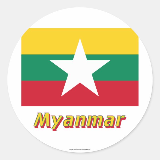 Sticker Rond Drapeau du Myanmar avec nom (Devant)