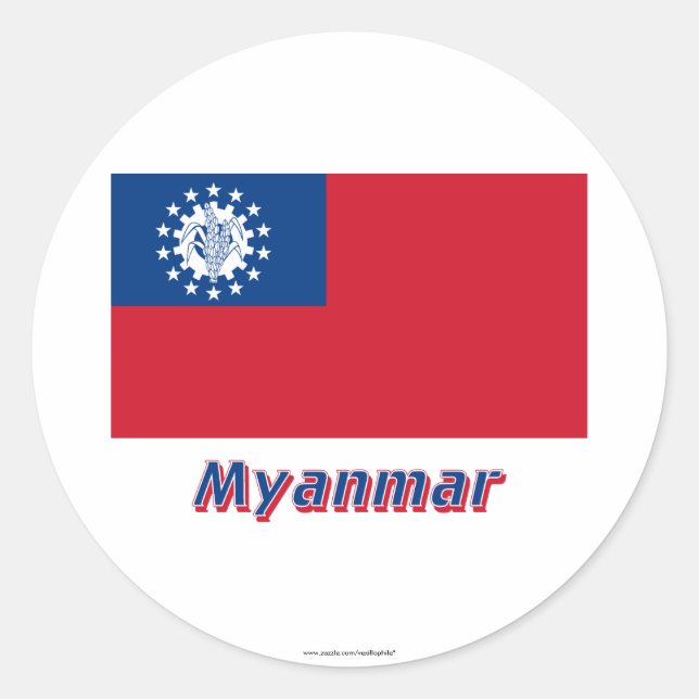 Sticker Rond Drapeau du Myanmar portant le nom 1974-2010 (Devant)