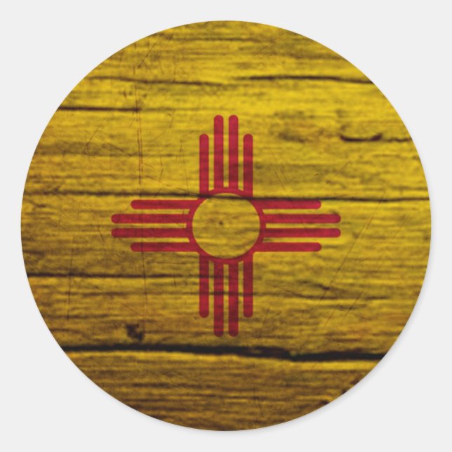Sticker Rond Drapeau du Nouveau-Mexique bois rustique (Devant)