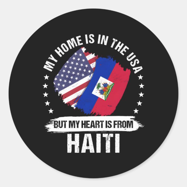 Sticker Rond Drapeau du patriote américain Haïti Racines haïtie (Devant)