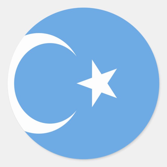 Sticker Rond Drapeau du Turkestan oriental Ouyghur (Devant)