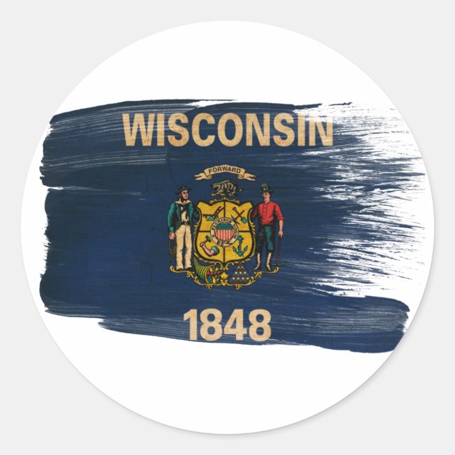 Sticker Rond Drapeau du Wisconsin (Devant)