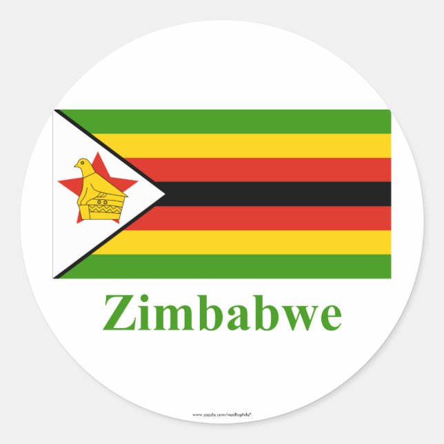 Sticker Rond Drapeau du Zimbabwe avec nom (Devant)