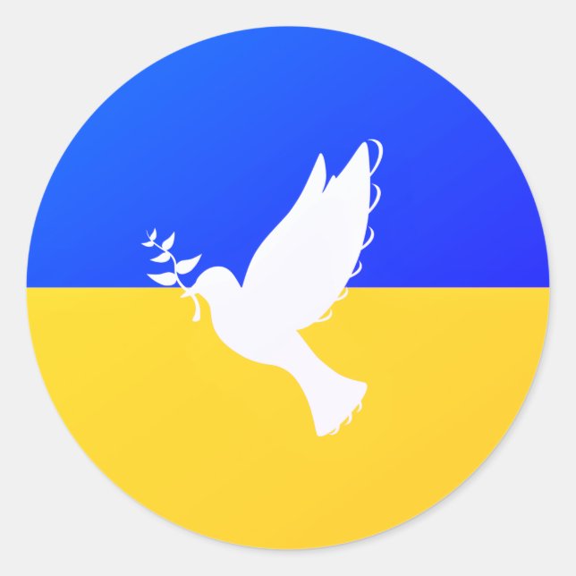 Sticker Rond Drapeau d'Ukraine - Dove of Peace - Freedom - Peac (Devant)