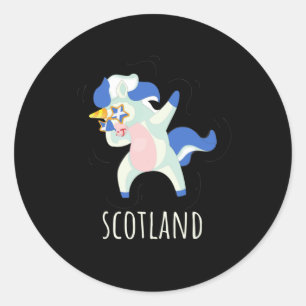 Sticker Rond Drapeau écossais Dabbing Unicorne