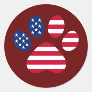 Sticker Rond Drapeau Empreinte de patte américain de chien USA 