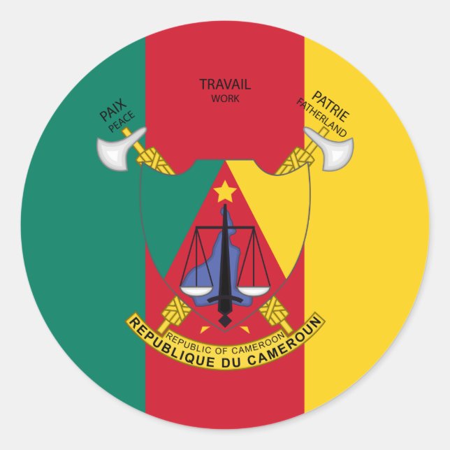 Sticker Rond Drapeau et armoiries camerounais, Drapeau du Camer (Devant)
