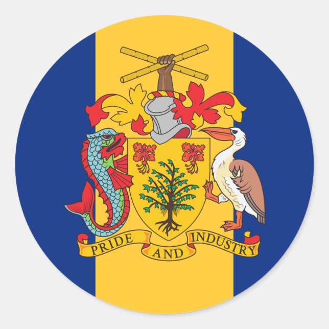 Sticker Rond Drapeau et armoiries de la Barbade (Devant)