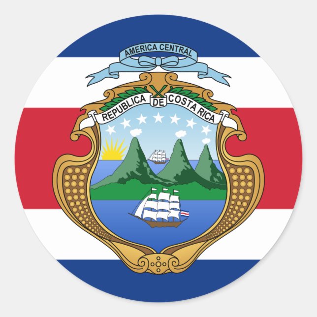 Sticker Rond Drapeau et armoiries du Costa Rica, Drapeau du Cos (Devant)
