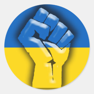 Sticker Rond DRAPEAU et POING de l'UKRAINE pour la solidarité
