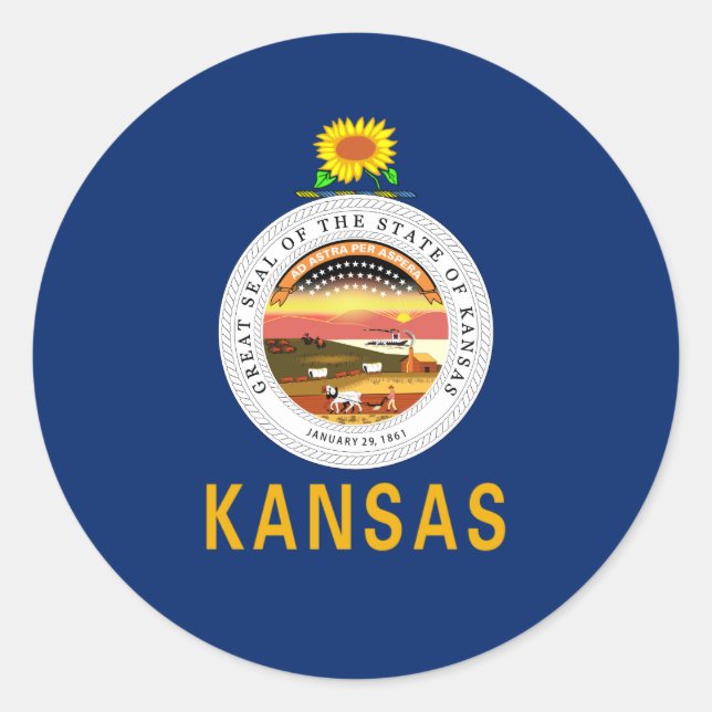 Sticker Rond Drapeau et sceau du Kansan, Drapeau du Kansas (Devant)