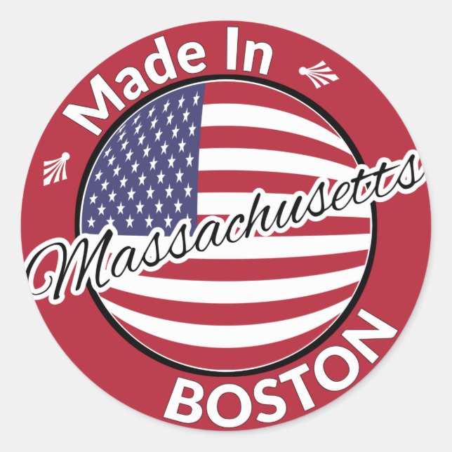Sticker Rond Drapeau Fabriqué à Boston Massachusetts USA (Devant)