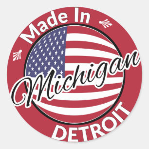Sticker Rond Drapeau Fabriqué à Detroit Michigan USA