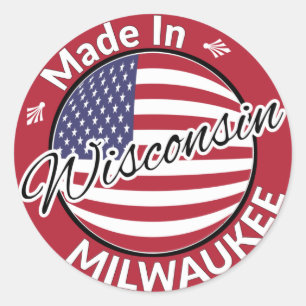 Sticker Rond Drapeau Fabriqué à Milwaukee Wisconsin États-Un