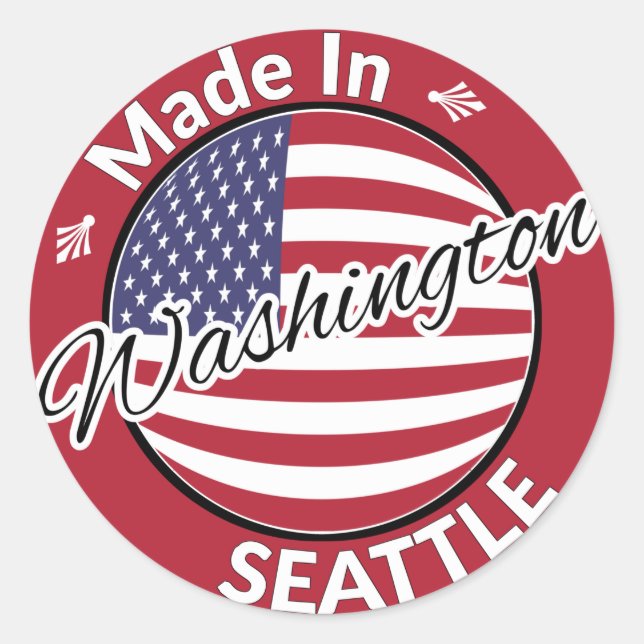 Sticker Rond Drapeau Fabriqué à Seattle Washington USA (Devant)