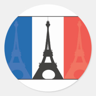 Sticker Rond Drapeau français et tour Eiffel