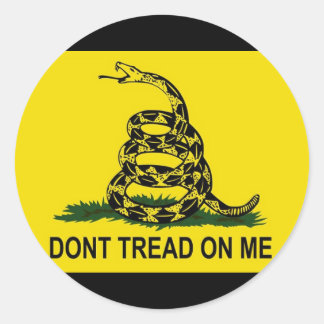 Sticker rond Drapeau Gadsden (Jaune/Noir)
