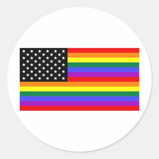 Sticker Rond Drapeau Gay America Pride (Devant)