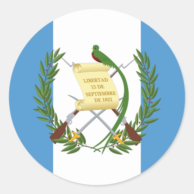 Sticker Rond Drapeau guatémaltèque et armoiries, Drapeau du Gua (Devant)