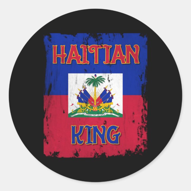 Sticker Rond Drapeau Haïti Le Roi Haïti Emblème Manteau D'Arme  (Devant)