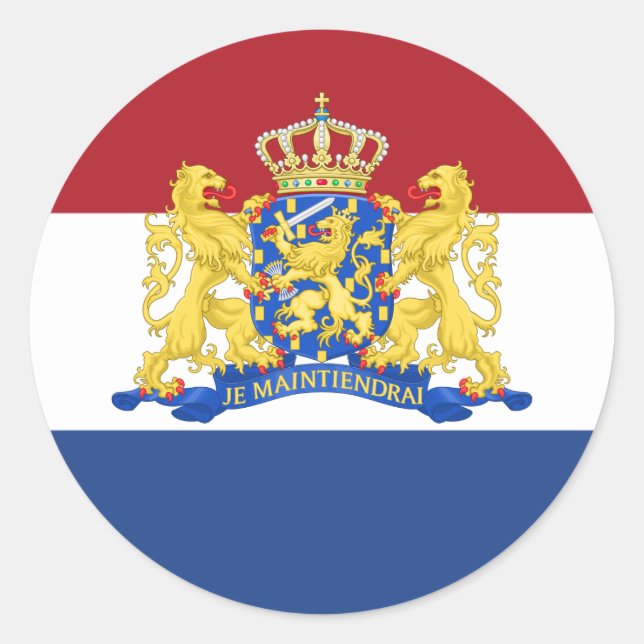 Sticker Rond Drapeau hollandais et armoiries, Drapeau du Pays-B (Devant)
