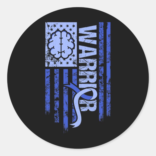 Sticker Rond Drapeau Hydrocéphalie Warrius Blue Ribbon Awarenes (Devant)