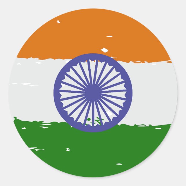 Sticker Rond DRAPEAU INDIEN avec effet brosse (Devant)